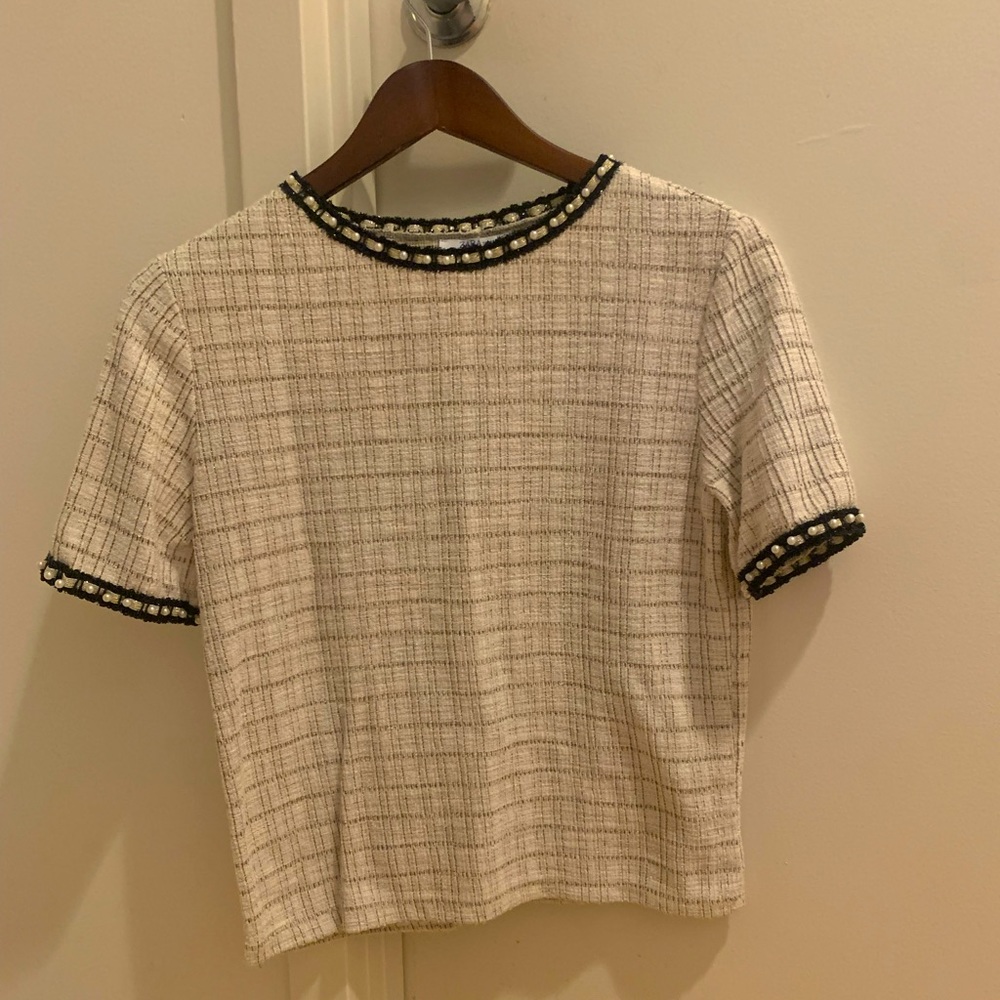 Tweed Shirt with Pearl Accents